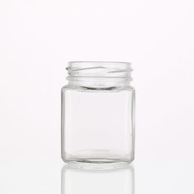 Unique square shape 150 ml clear food glass pickle honey jars container with metal lids 