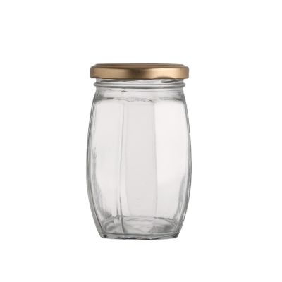 Custom clear 380 ml hexagonal shape bird nest glass jar for jam with metal lid