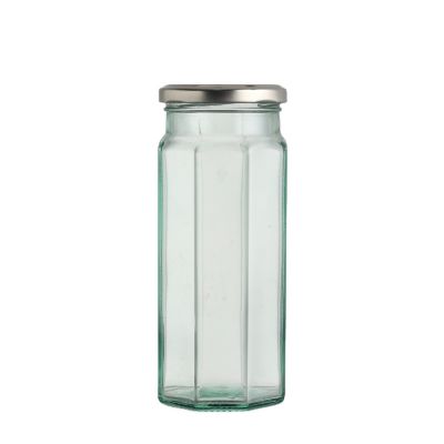 Custom 380 ml Hexagonal Prism Storage Honey Jar Candy Glass Jar With Screw Lid 