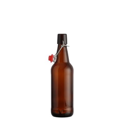 Custom 500ml 16oz home brewing amber glass beer bottles with airtight seal flip tops 