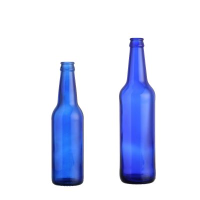 Cheap high quality 250 ml 330 ml blue empty clear glass beer bottles with crown