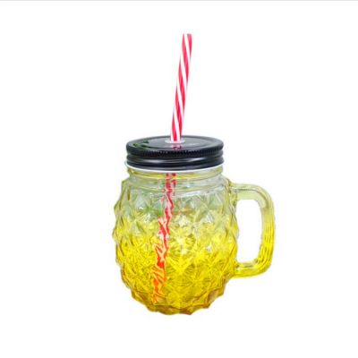 18oz 500ml Pineapple Shape Glass Storage Jar For Cold Juice Drinking Water With Handle And Cap 