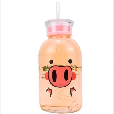 Hot Sales 450ml Glass Ins Transparent Straw Bottle With Cap For Juice Milk Water 