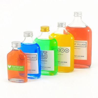 Empty 50ml 100ml 200ml 250ml flat square clear or frosted glass coffee wine beverage bottle with aluminum cover