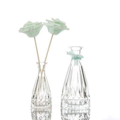 50ml 150ml Glass Perfume Oil Diffuser Glass Bottle With Rattan Flower 