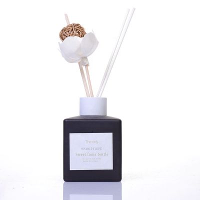 Empty 150ml Black Square Shape Room Fragrance Perfume Glass Reed Diffuser Bottle 