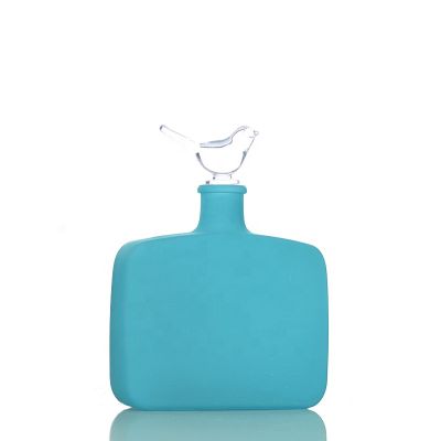 350ml Blue Color Empty Glass Reed Diffuser Bottle / Empty Flat Round Wine Bottle 