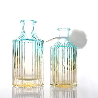 Sell 150ml 200ml blue and yellow vertical stripes glass reed diffuser bottle 