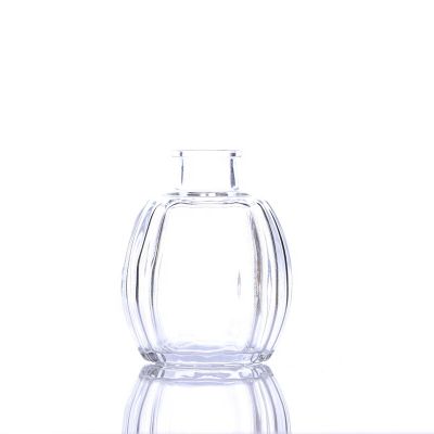 Wholesale decorative round shape clear Vertical Stripe glass perfume aroma fragrance reed diffuser bottles 