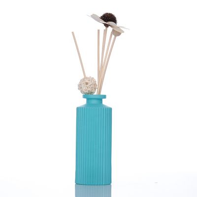 Spray blue Vertical Stripes Reed Glass 140ml Empty Diffuser Bottle 