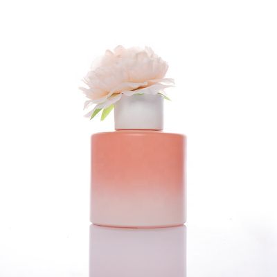 Wholesales 200ml matte gradient pink cylinder shaped reed diffuser glass bottle with cap 