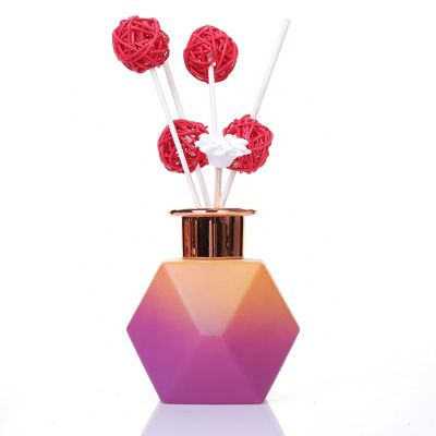 Room Decorative 200ml Polyhedral Shaped Empty Bottles Gradient Red And Yellow Glass Perfume Air Diffuser Bottle 