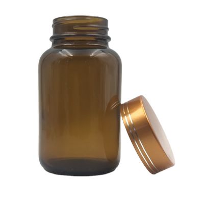 120ml Amber Wide mouth Glass Bottle Medical Pill Bottles with gold cap 