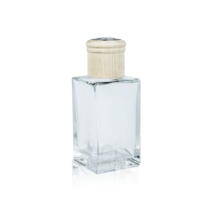 120ml square glass reed diffuser glass bottle with wooden screw cap
