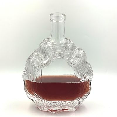700ml Unique Design Flat Round Wine Glass Bottle For Spirits Whiskey Vodka Brandy