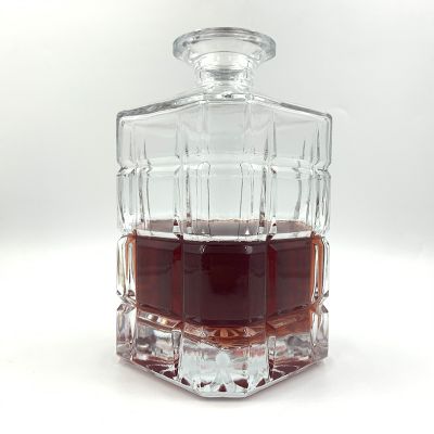 750ml Clear Square Whiskey Wine Glass Bottle With Cork 