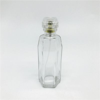 wholesale glass cosmetic sprayer bottle 100ml luxury hexagon shape perfume bottle 