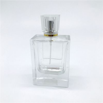 50ml square clear spray glass perfume bottle with pump for cosmetic packing