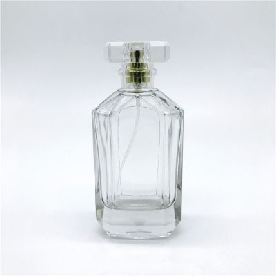 Big capacity rectangle clear Hexagon 90 ml/100 ml empty perfume bottle glass with customized cap 