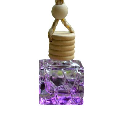 7ml empty square transparent mini design wooden cap hanging car vent glass perfume bottles 