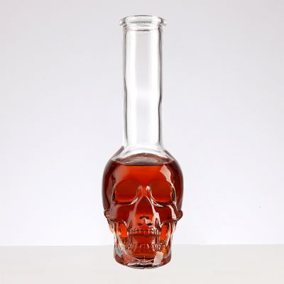 Long neck Skull shaped glass wine bottle creative glass bottles With lid Empty Gin Glass Bottles for Sale 