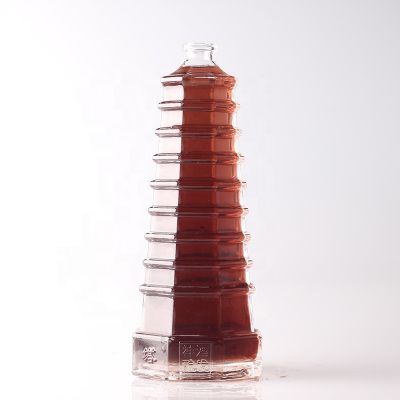 unique shaped glass carafe pagoda shaped bottles with cork cap for sale 