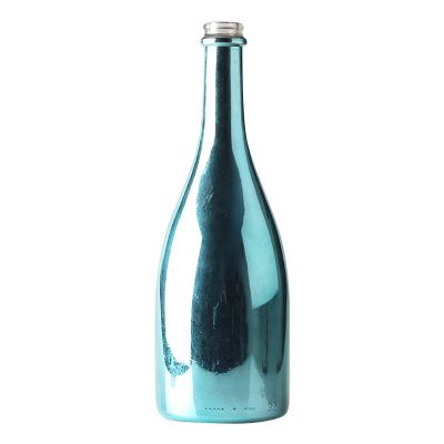Unique Design 750ml Plating Glass Bottle For Champagne Blue Color Hot Stamping Spirits Bottle 