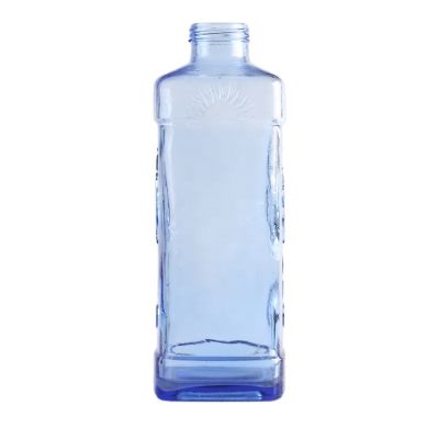 Fashion High End Gradient Clear Blue Glass Tequila Bottle With Screw Caps 