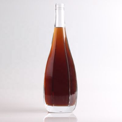Custom Design Long Neck Flint Bottles With Corks Special Shaped 750ml Clear Glass Bottle For Brandy Liquor 