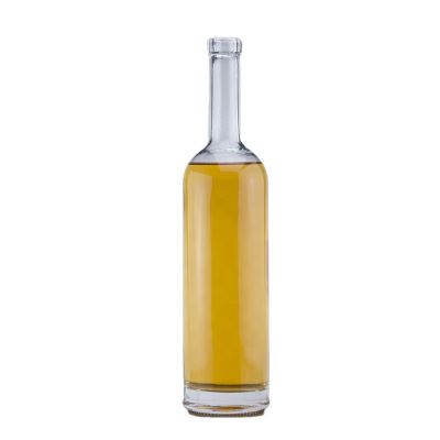 elegant 750ml round long body and long neck rum whiskey vodka gin tequila super flint glass bottle with bar top 