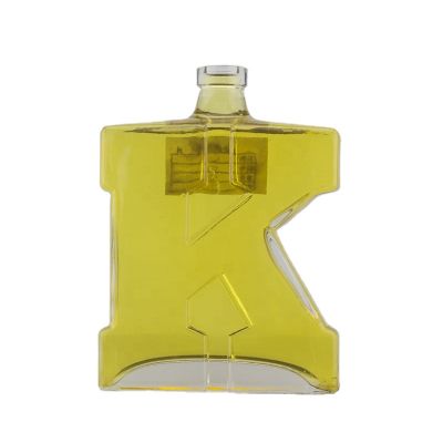 letter bottle engraving K shaped 750ml whiskey vodka gin tequila super flint glass bottle with bar top 
