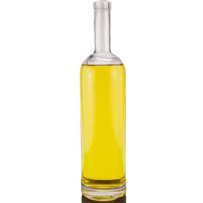 transparent cylinder shape liquor glass bottle for vodka whisky with cork cap 750ml