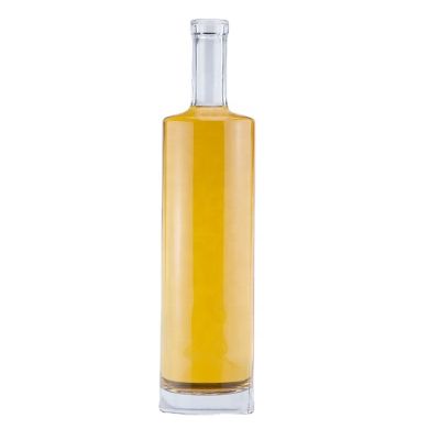 750ml Tequila Bottle Thick Bottom Cylinder Flat Shoulder Glass Bottle With Bar Top 