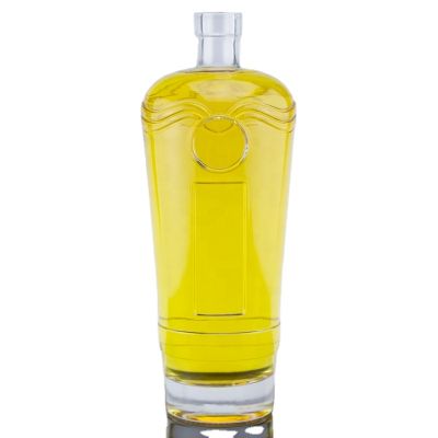 classical 750ml cylinder narrow down wide upper thick bottom flat shoulder spirit liquor super flint glass bottle with bar top 