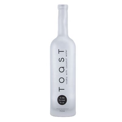 Frosted customized decal design thin long neck 750ml liquor gin glass bottle with cork top