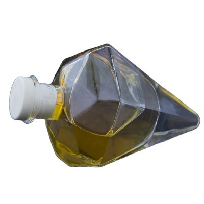 Unique Conoid Shape Engraving Super Flint Glass Bottle 70 Cl Liquor Decoration Cork Stopper Bottle 