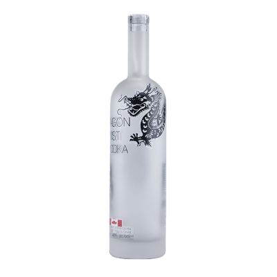 Frosted customized logo and design decal surface 750ml vodka whiskey liquor glass bottle with cork top