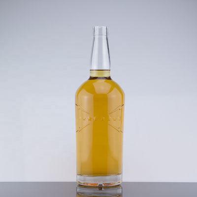 High-end Customized Embossed Design Clear 750ml Gin Glass Bottle With Corks 