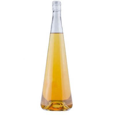 Screw Cap Sealed Bottle For Olive Oil Triangle Cones Shape 750ml Transparent Glass Bottle 