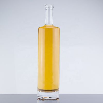 Flat Shoulder 750ml Transparent Glass Bottle Super Flint Brandy Glass Bottle With Corks 