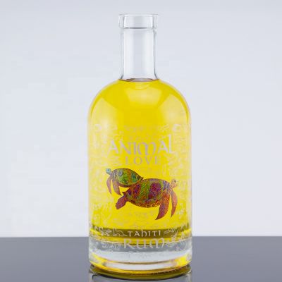 Top Grade Decal Design 750ml Custom Thick Bottom Glass Gin Bottle For Corks