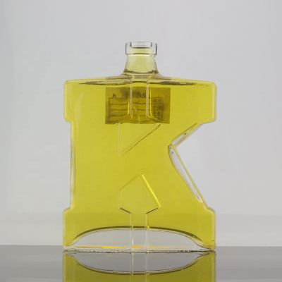 Custom Clear Top Grade 750ml Letter Shape Vodka Glass Bottle For Cork Sealed