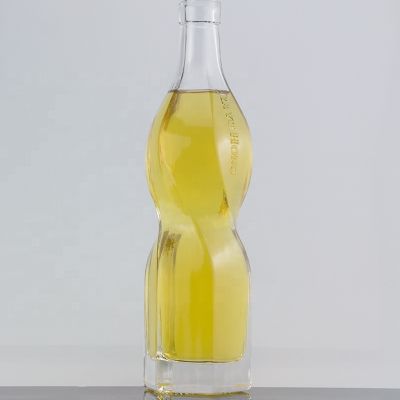 Custom Design Unique Shape Thick Bottom 750ml Spirits Liquor Glass Bottle Cork Sealed 