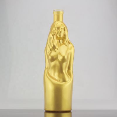 Women Shape Luxury Plating Design 750ml Spirits Liquor Glass Bottle For Corks