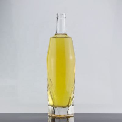 Square Shape Bottom Transparent 750ml Spirits Liquor Glass Bottle For Corks
