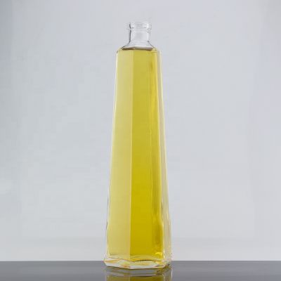 Custom Hexagon Shape Cork Sealed Clear 750ml Spirits Liquor Glass Bottle 