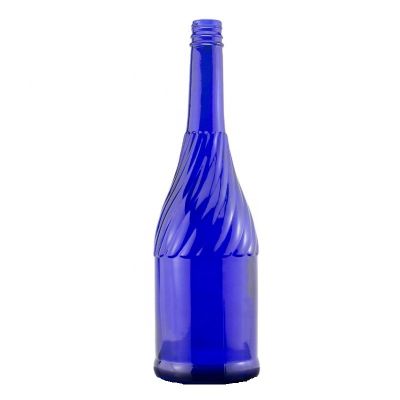 Custom Blue Color Embossed Design Long Neck Liquor Spirits Glass Bottle For Vodka Whiskey Brandy With Screw Top 750ml 700ml