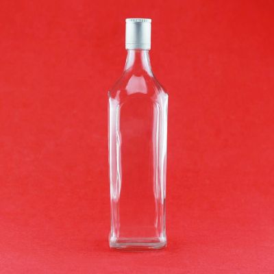 High End 500ml Clear Square Glass Liquor Bottles Tequila Vodka Glass Bottle With Silver Aluminum Cap 