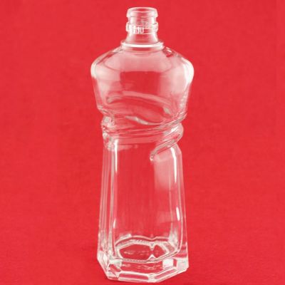 Custom Design Super Flint Glass Bottle Hand Short Neck Pull Vodka Brandy Rum Tequila Liquor Bottle With Ring Cap 