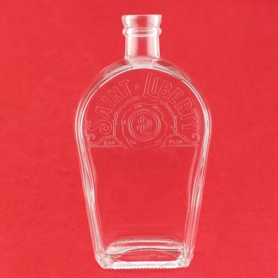 Flat Alcohol Clear Glass Bottle Flat Spirit Bottle Glass 